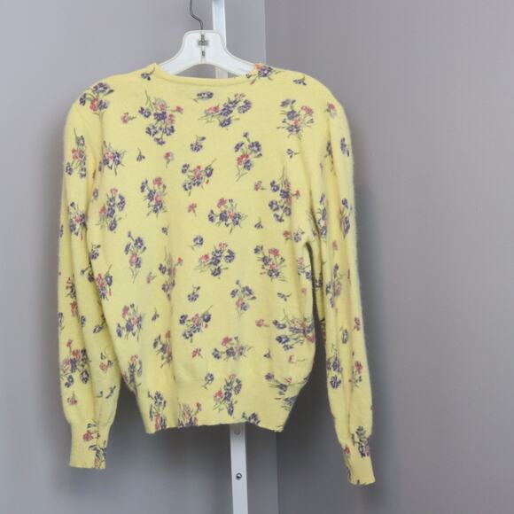 Vintage Alain Manoukian Floral Sweater Size 1 - Yellow Lambswool Blend Pullover - Picture 2 of 6